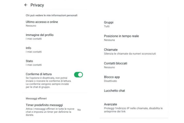 Privacy settings in WhatsApp