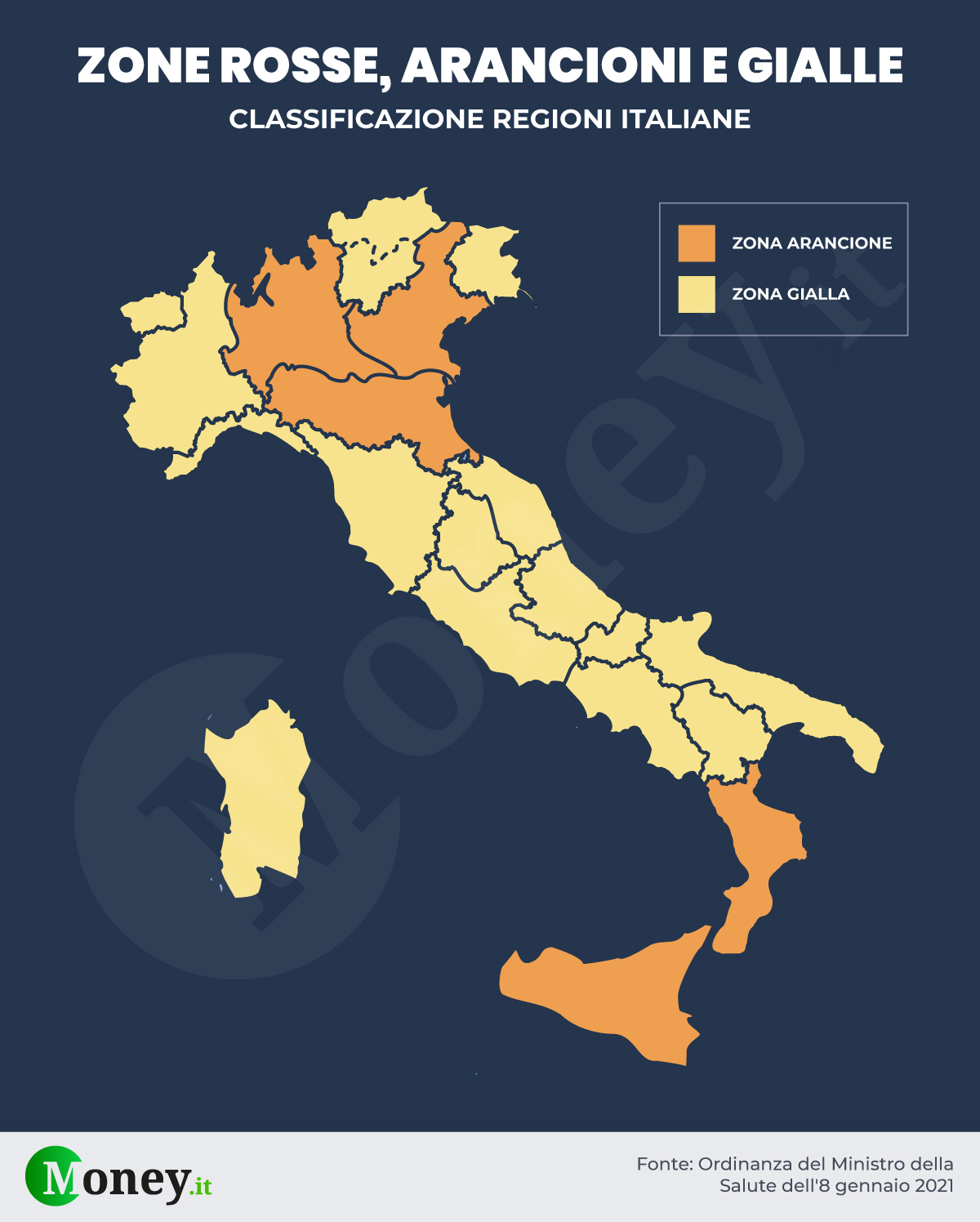 Le nuove zone rosse, arancioni e gialle dall'11 gennaio ordinanza