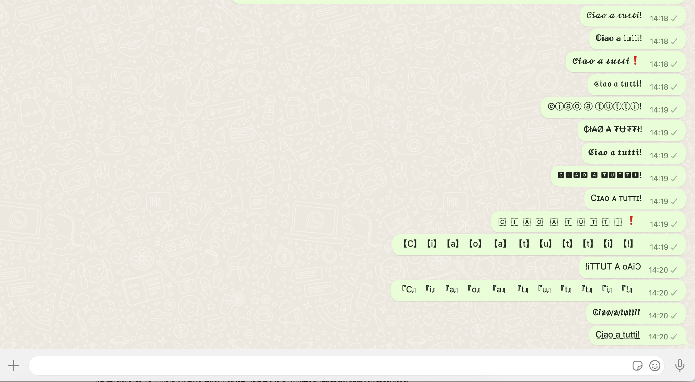 É assim que o texto convertido para Unicode aparece no WhatsApp