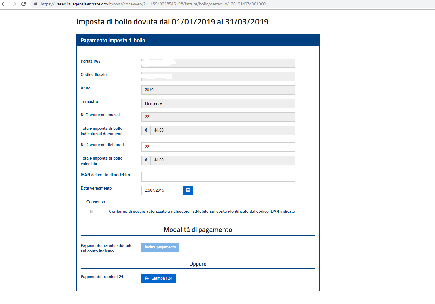 Pagamento bollo fattura elettronica calcolo e modello f24