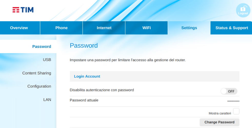 TIM HUB: configurazione modem e cambio password